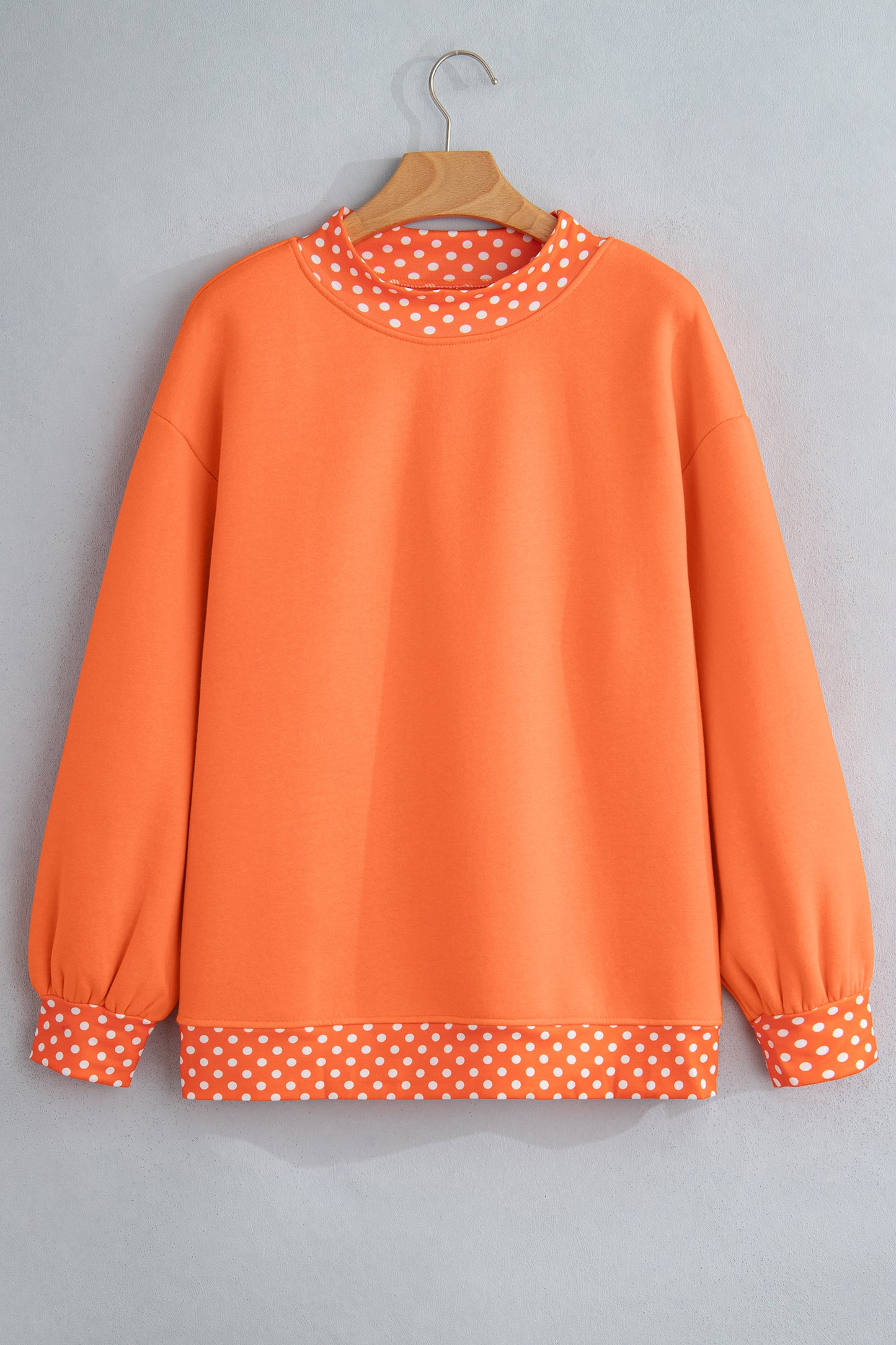 Orange Colorblock Polka Dot Contrast Trim Oversized Sweatshirt
