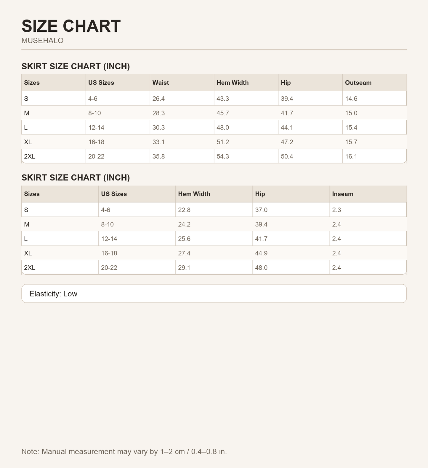 Light Grey French Terry Mini Skort size chart