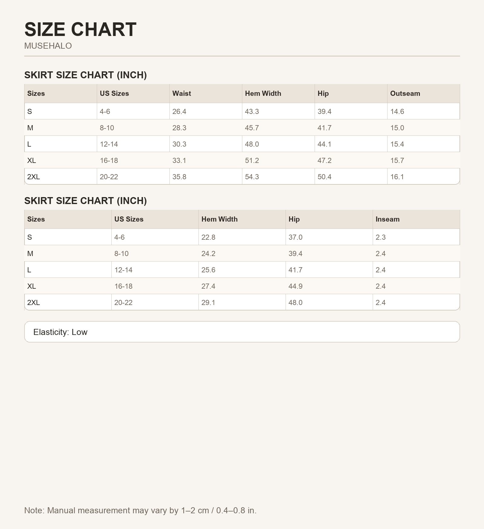 Light Grey French Terry Mini Skort size chart