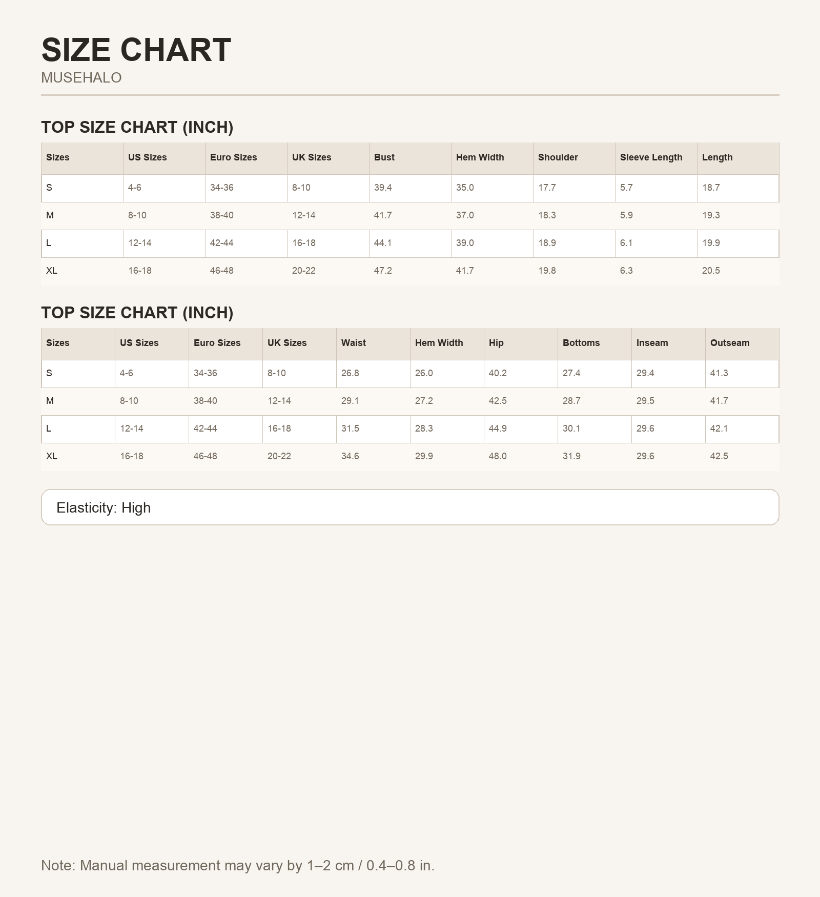 Light Pink Loose Tee Pants Set size chart
