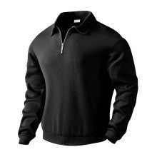 Men's textured half-zip collared pullover in black