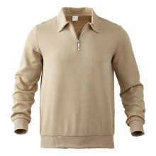 Men's textured half-zip collared pullover in khaki