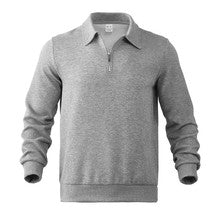Men's textured half-zip collared pullover in light gray