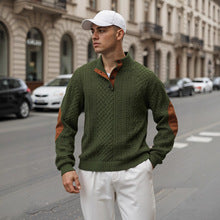 Men's textured button-neck pullover in army green