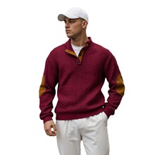Men's textured button-neck pullover in deep red