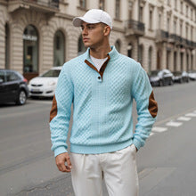 Men's textured button-neck pullover in lake blue