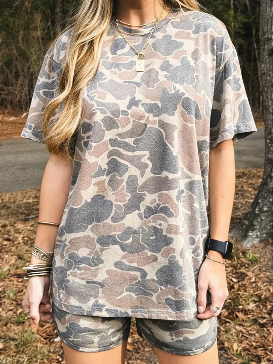Camouflage matching tee and shorts set