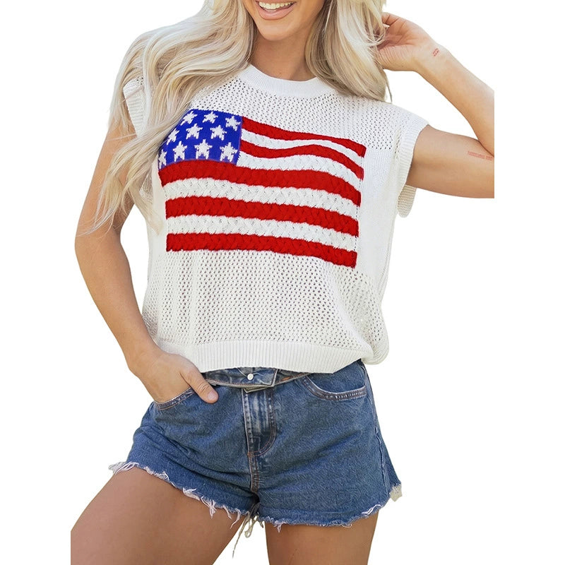Ivory American flag knit tee