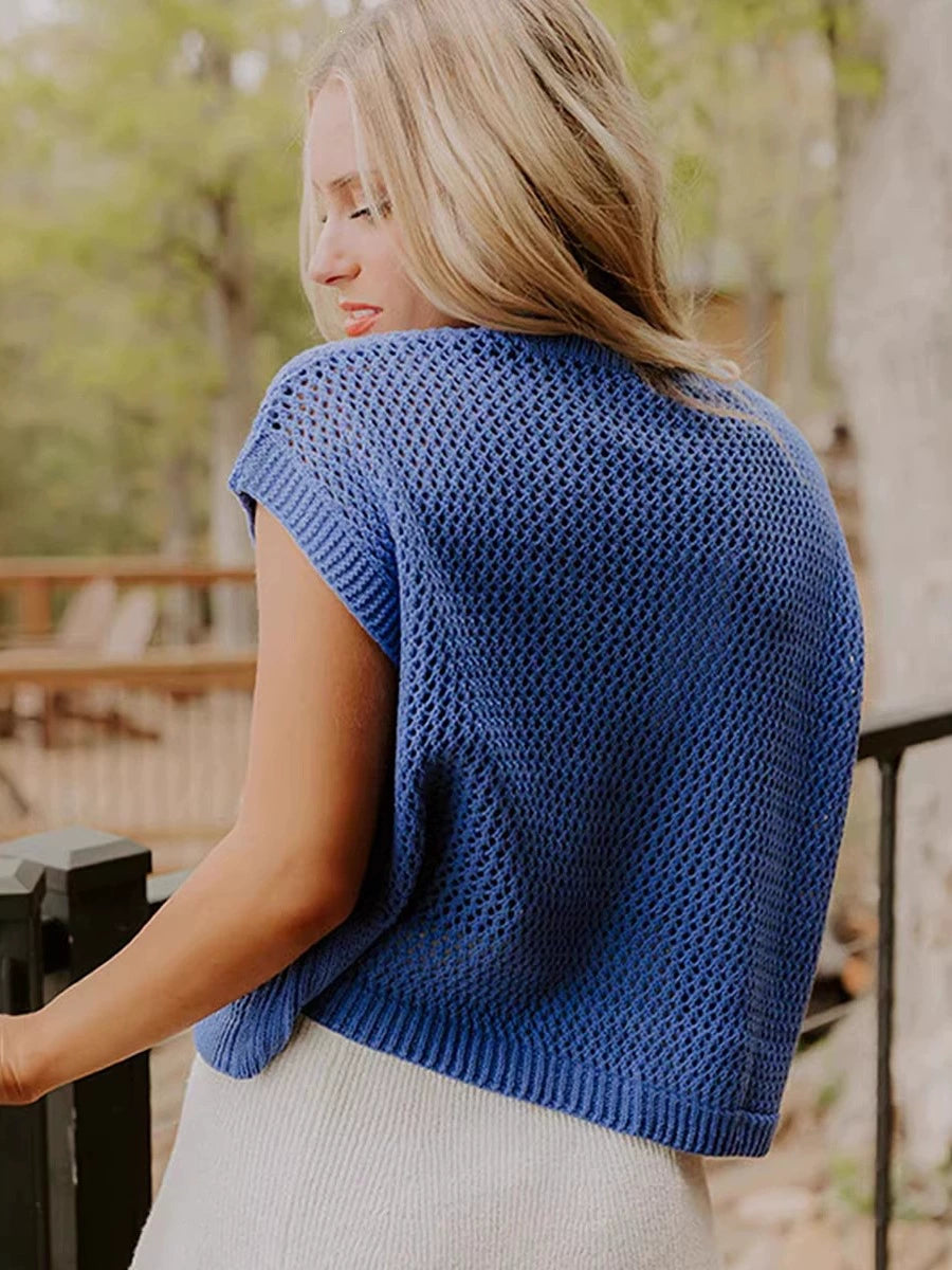 Relaxed blue American flag knit top