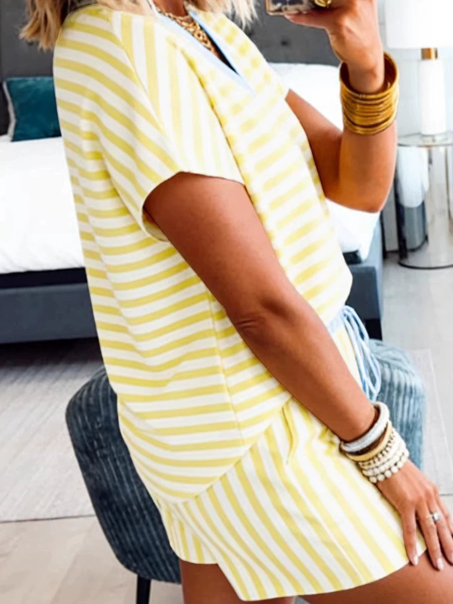 Yellow stripe color block two piece outfit