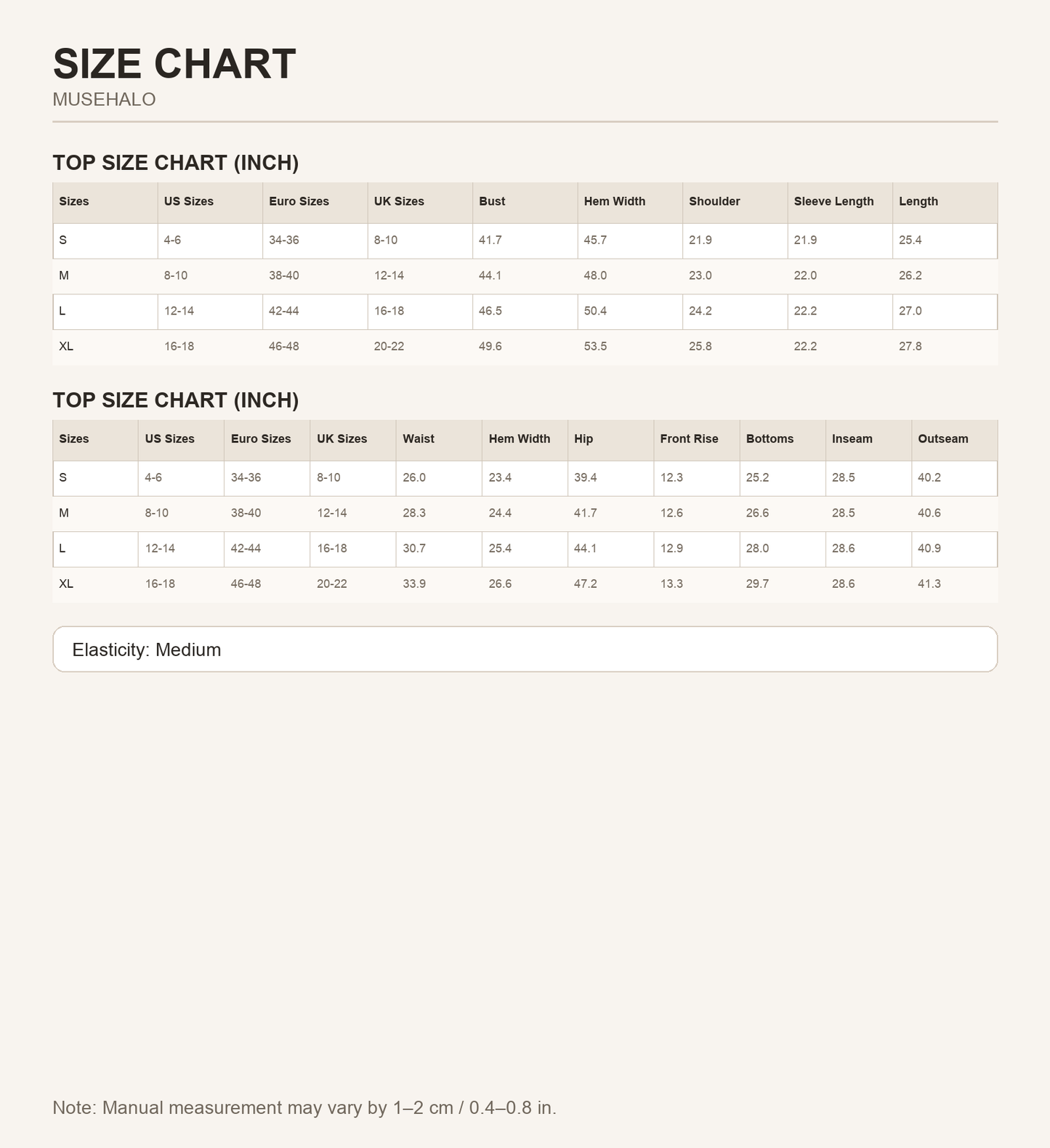 Red Stripe Lounge Set size chart