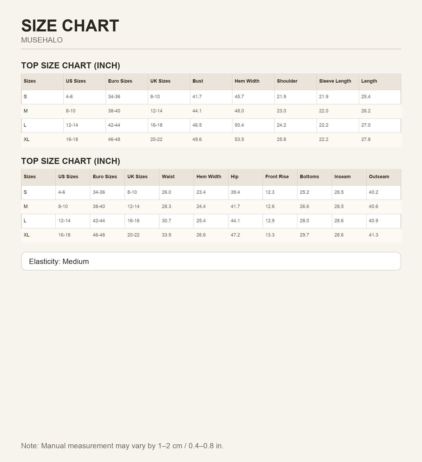 Red Stripe Lounge Set size chart