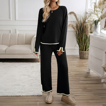 Women's knit long-sleeve top and wide-leg pants set in black