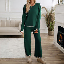Women's knit long-sleeve top and wide-leg pants set in green