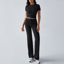 Women's viscose stretch crop top and wide-leg pants set in black