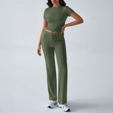 Women's viscose stretch crop top and wide-leg pants set in brown