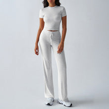 Women's viscose stretch crop top and wide-leg pants set in light gray